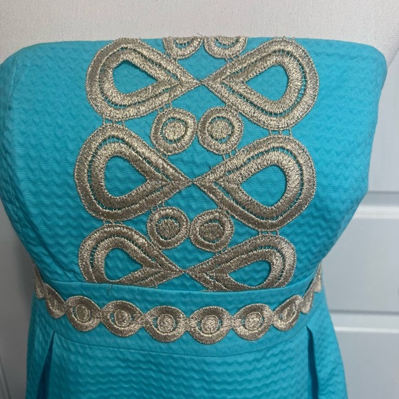 Lily Pulitzer Betsey Dress Wave Jacquard Strapless Shorely Blue Size 6 - Picture 7 of 13